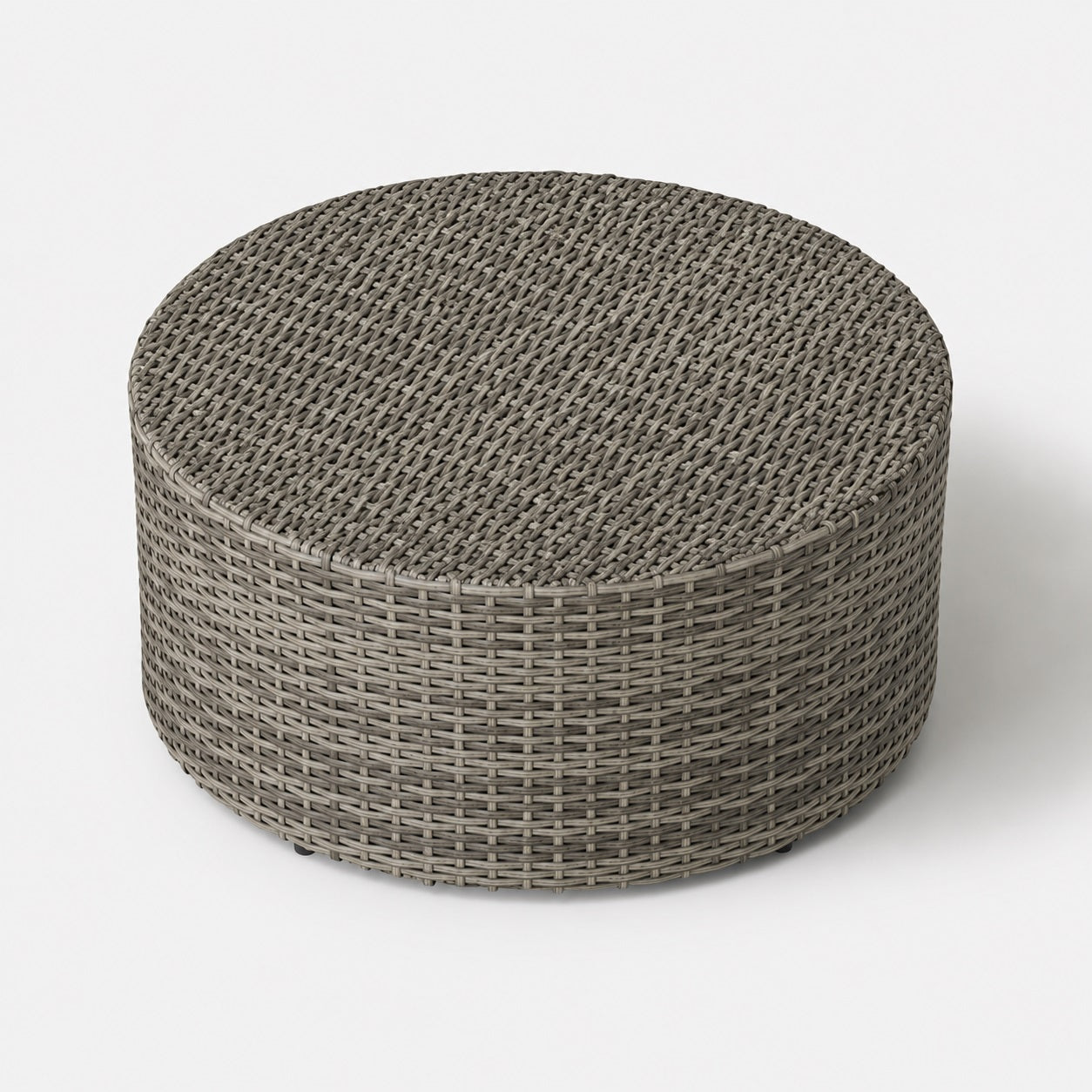 Table basse de jardin Oria vue du dessus en résine tressée beige au design d’extérieure contemporain