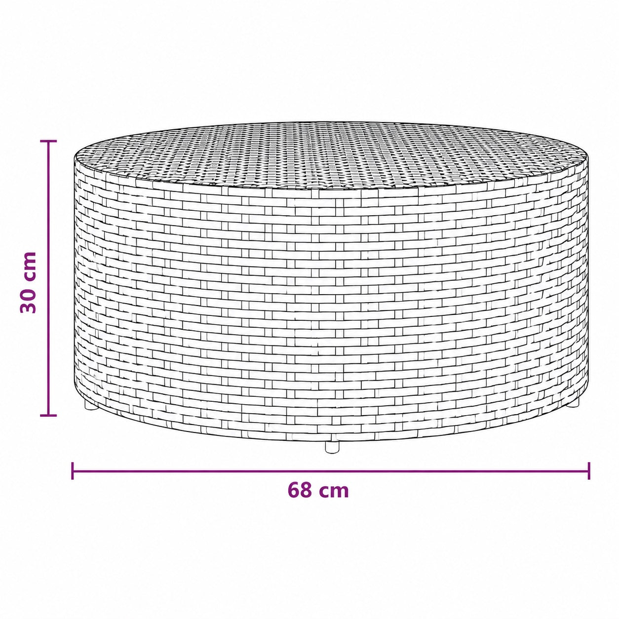 Dimensions de la table basse d’extérieure Oria ronde 68 cm, idéale pour salon de jardin moderne