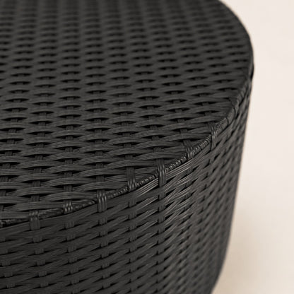 Zoom sur le tressage de la table basse de jardin Oria noire au design d’extérieure raffiné