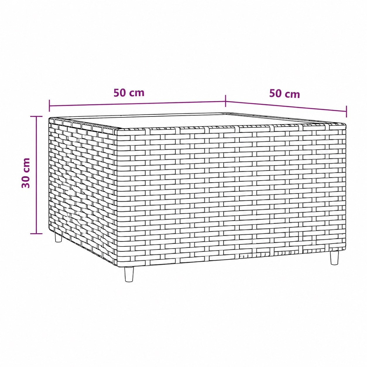 Dimensions de la table basse d'extérieur Vantara 50x50 cm, table basse de jardin compacte