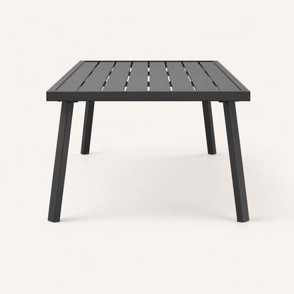 Vue latérale de la table basse extérieur Veyron noire en aluminium au style minimaliste