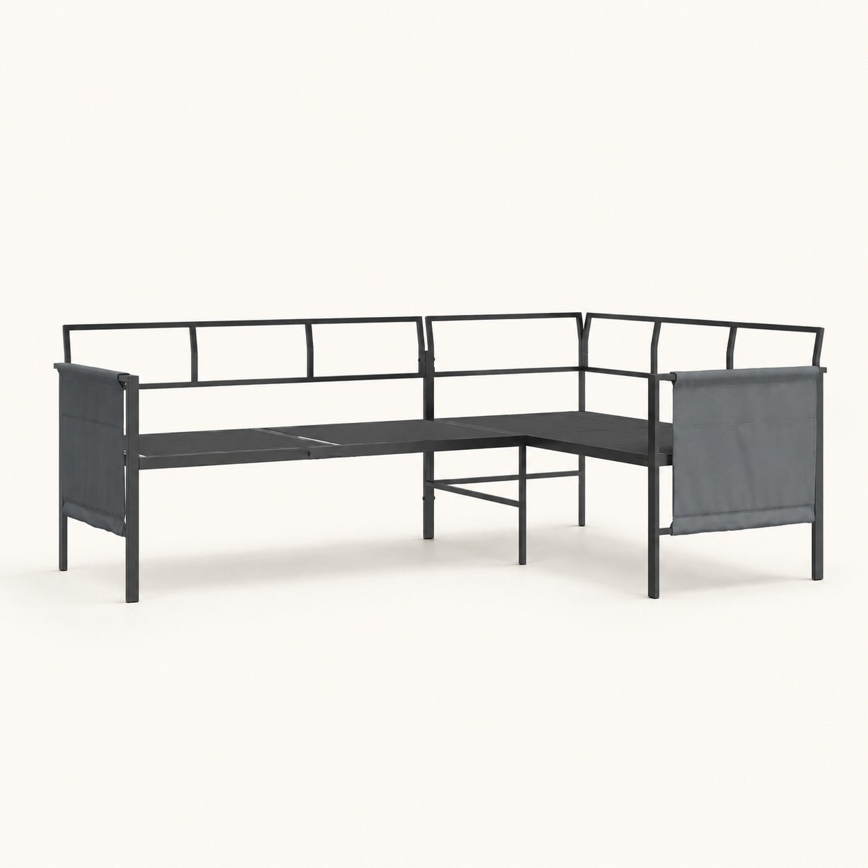 Structure arrière du salon et table basse extérieur Veyron en aluminium noir moderne