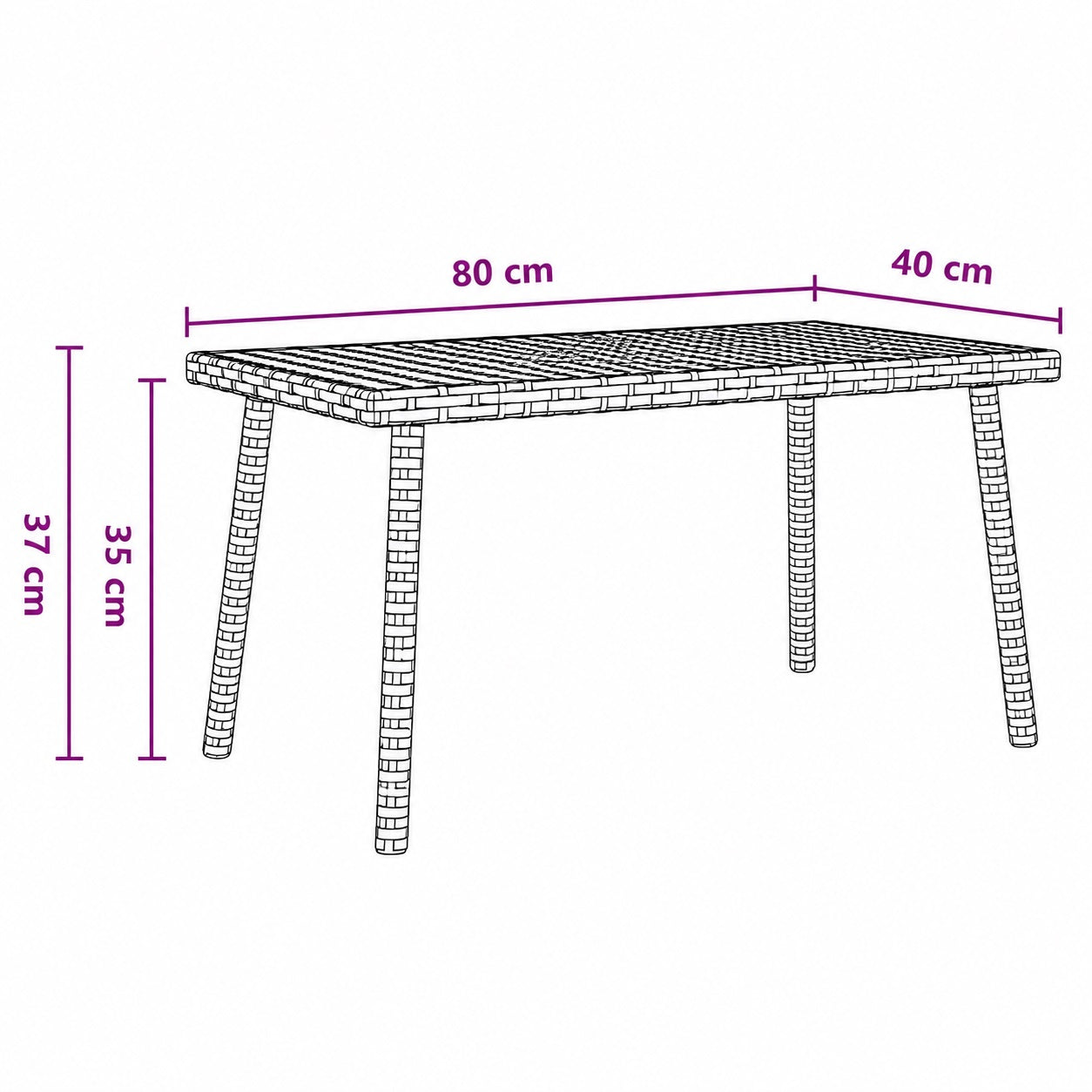 Dimensions table basse de jardin 80 x 40 cm hauteur 37 cm pour terrasse et extérieur design