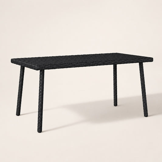 Table basse d’extérieur noire rectangulaire en résine tressée pour salon de jardin moderne
