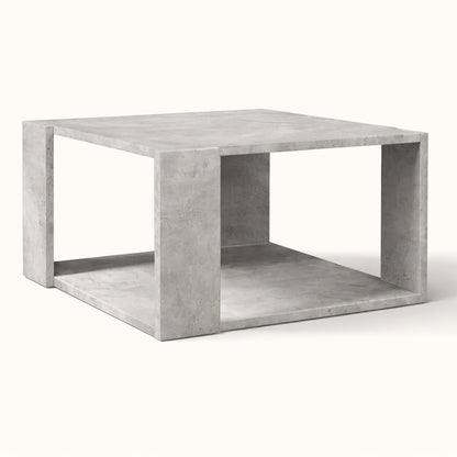 Table basse de salon finition béton gris au design structuré avec rangement intégré