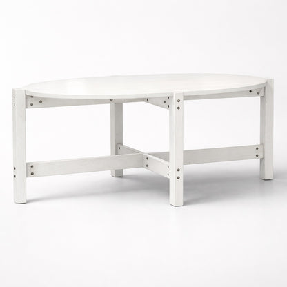 Table basse blanche ronde en bois, design minimaliste et robuste, idéale comme table basse de salon moderne.