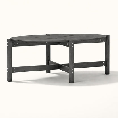 Table basse de salon ronde en bois foncé, design minimaliste et structure robuste.