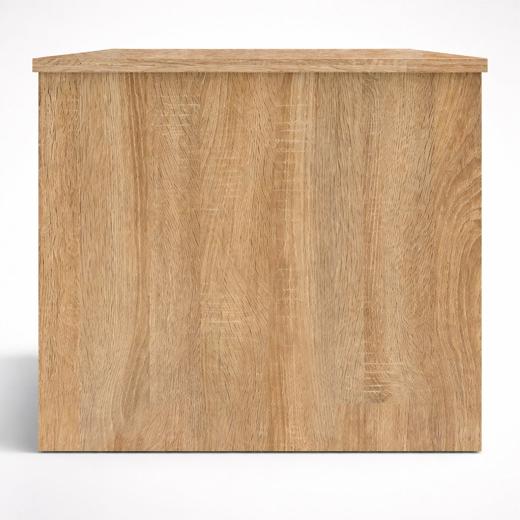 Table basse relevable en bois chêne sonoma vue de côté avec mécanisme relevable noir