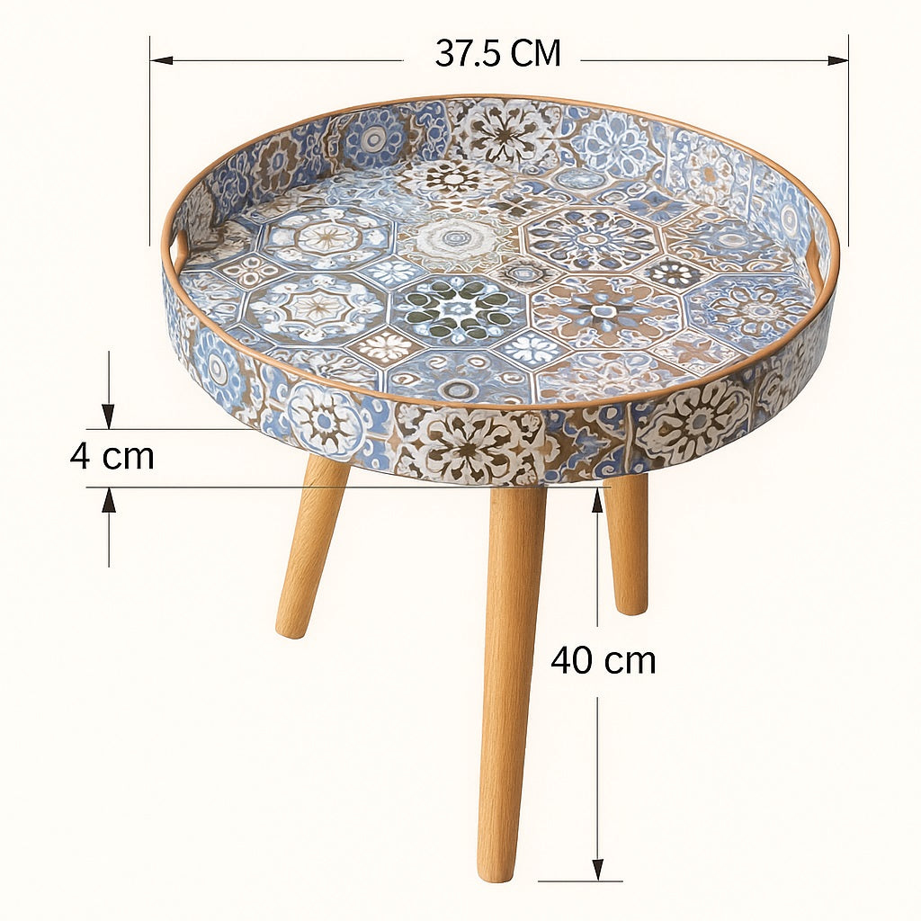 Schéma de table basse ronde de salon, dimensions 37,5 cm de diamètre et 40 cm de hauteur.