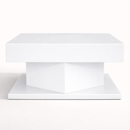 Table basse design blanche carrée, structure centrale solide pour une table basse de salon élégante.