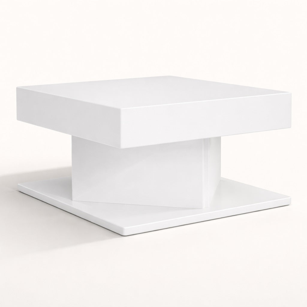 Table basse design blanche aux lignes épurées, idéale comme table basse de salon moderne et minimaliste.