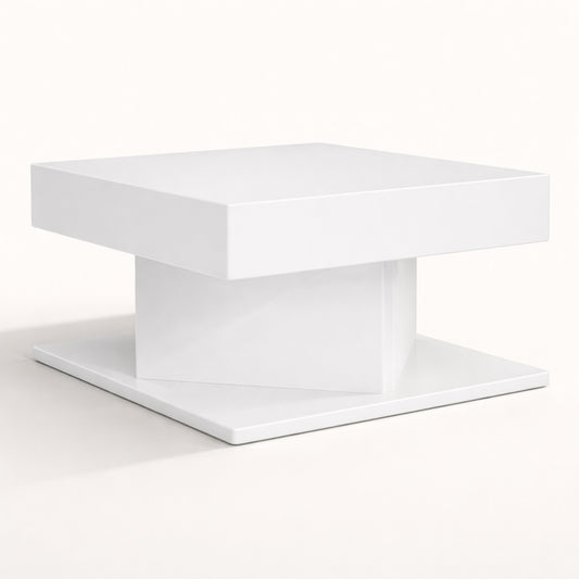 Table basse design blanche aux lignes épurées, idéale comme table basse de salon moderne et minimaliste.