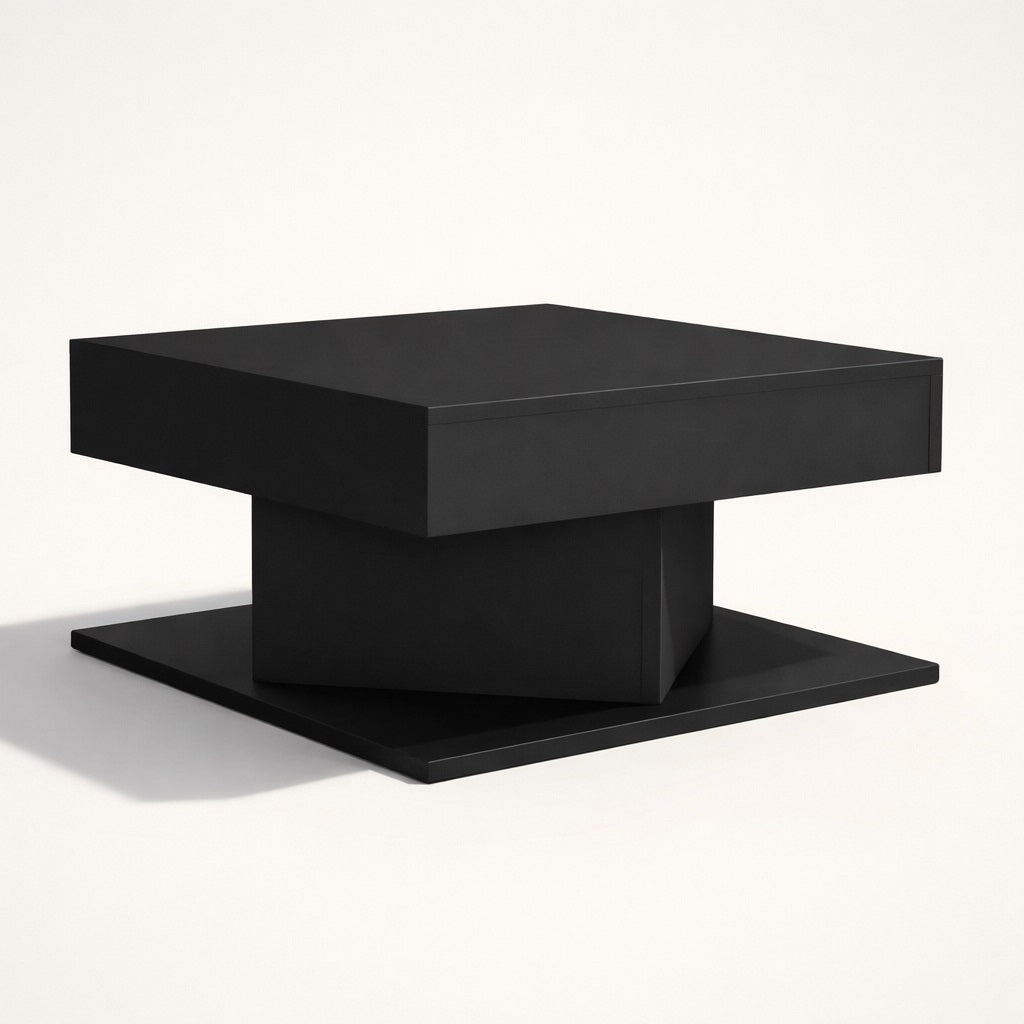 Table basse design noire au style graphique, idéale pour une table basse de salon moderne et élégante.